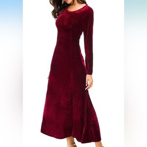 NWT Urban CoCo Women's Elegant Long Sleeve Ruched Velvet Stretchy Long Dress, M